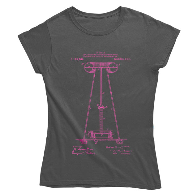 Tesla s Coil Patent Women s T shirt Present Indicative